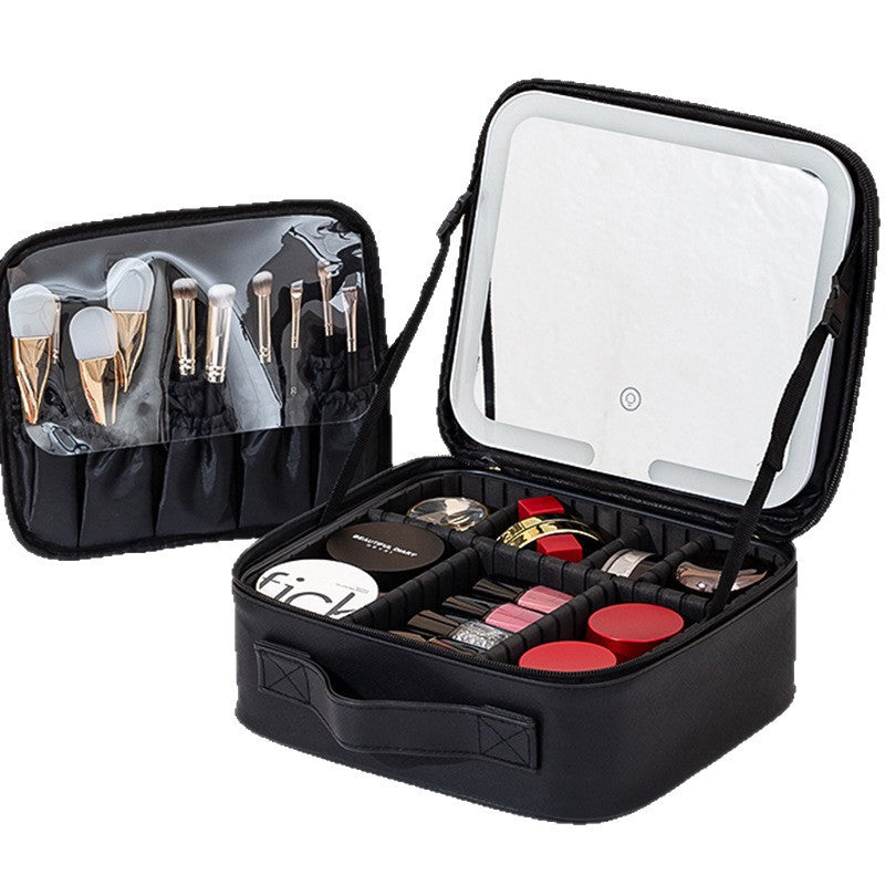 Rechargeable Makeup Bag with LED Mirror – PU Leather Travel Case