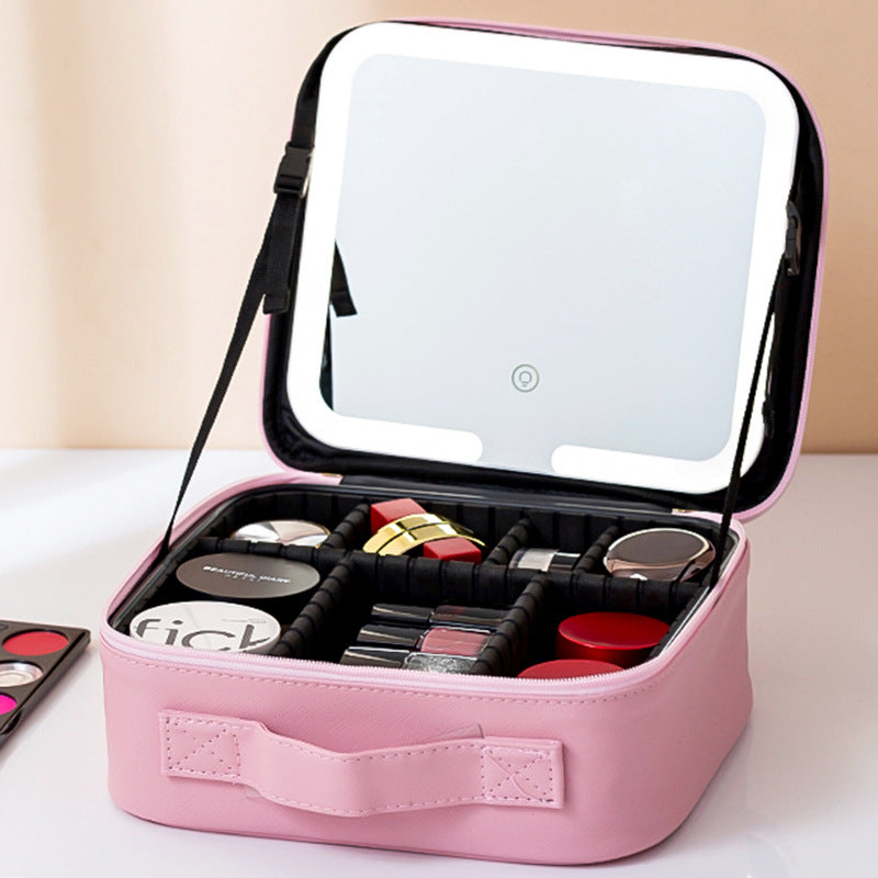 Rechargeable Makeup Bag with LED Mirror – PU Leather Travel Case