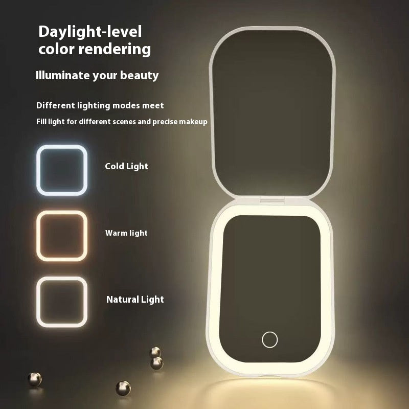 Ultra-Thin Foldable LED Makeup Mirror with Tricolor Light